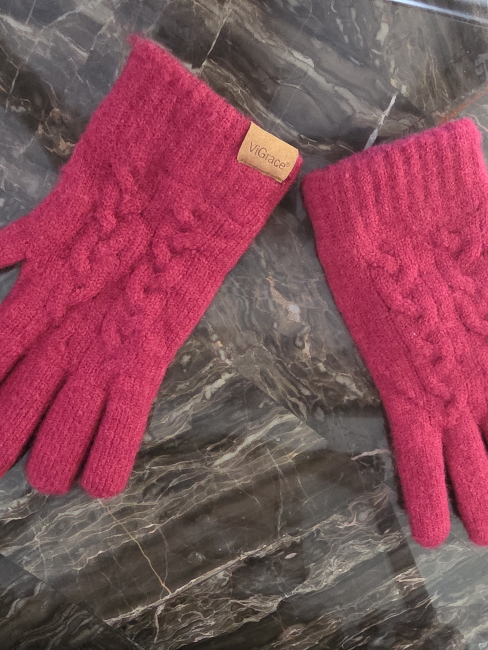 Grace RED Cable Knit Winter Gloves